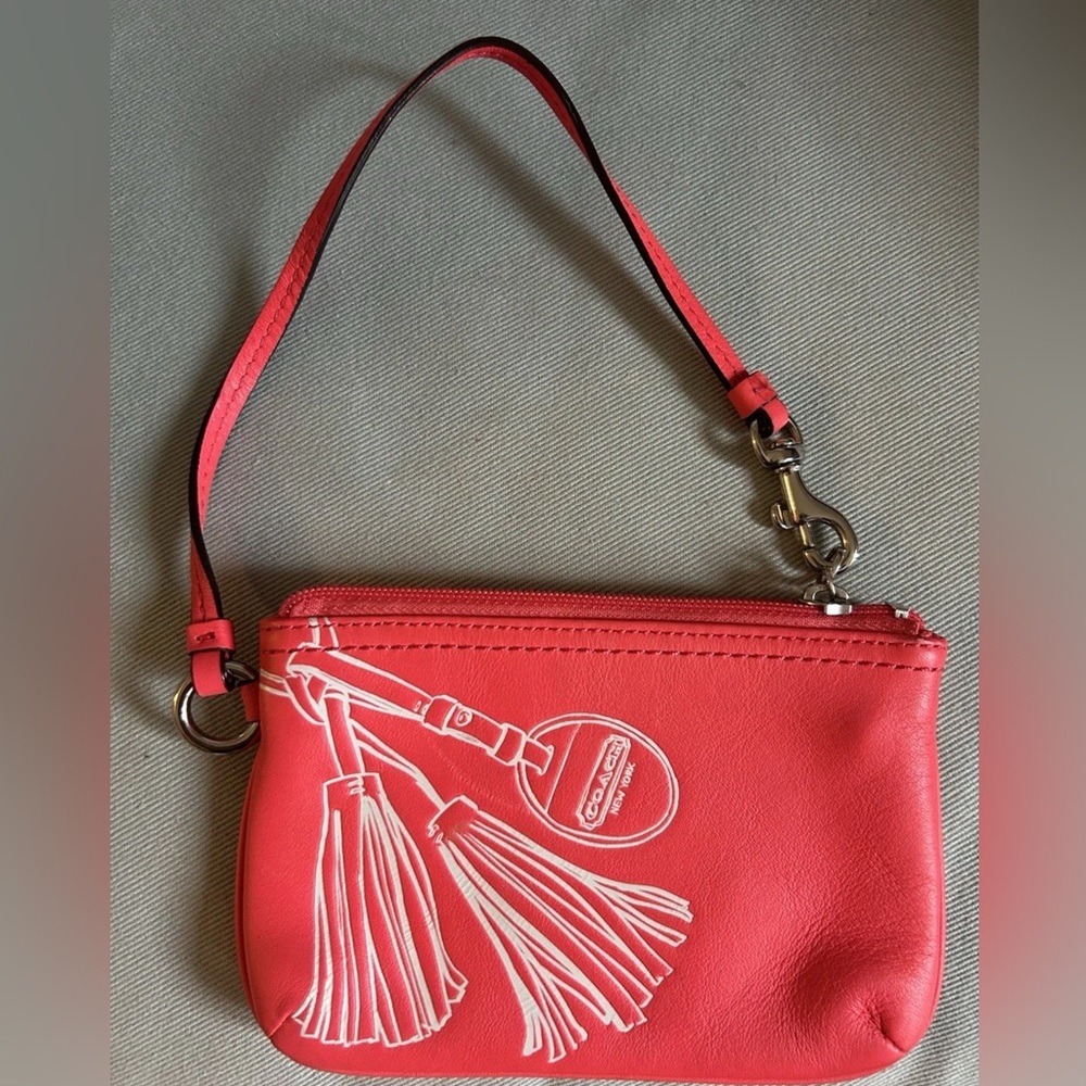 Coach Red Wristlet with White Tassel Design NWT